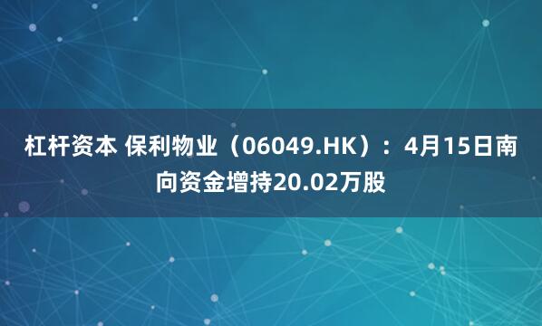 杠杆资本 保利物业（06049.HK）：4月15日南向资金增持20.02万股