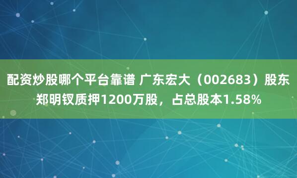 配资炒股哪个平台靠谱 广东宏大（002683）股东郑明钗质押1200万股，占总股本1.58%