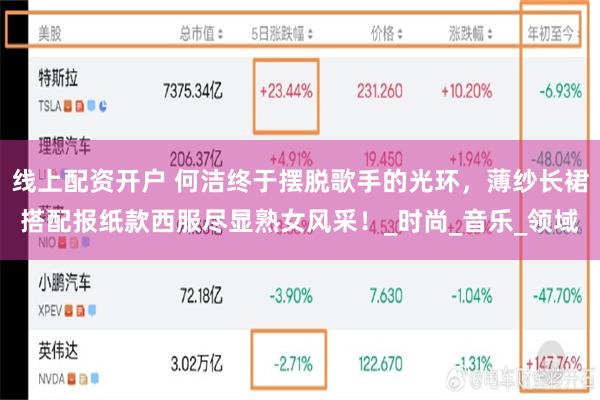 线上配资开户 何洁终于摆脱歌手的光环，薄纱长裙搭配报纸款西服尽显熟女风采！_时尚_音乐_领域