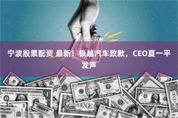 宁波股票配资 最新！极越汽车致歉，CEO夏一平发声