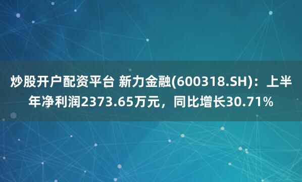炒股开户配资平台 新力金融(600318.SH)：上半年净利润2373.65万元，同比增长30.71%